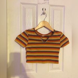 Girls Notch Neck Striped Rib-Knit Tee!